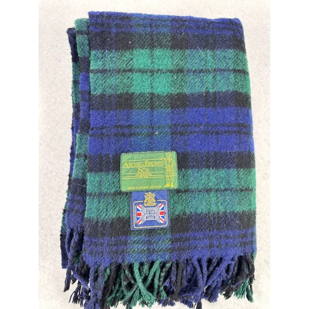 Archie Brown & Son Bermuda Tartan Blanket Made in Great Britain Blue Green Plaid